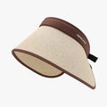 Chapeau de soleil pliable à large bord en paille beige et tissu marron pour femmes - Réglable / Beige Café