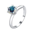 Classic S925 silver ring with 1ct colorful moissanite in six-prong setting - Adjustable Open / 1-carat Iridescent Blue Moissanite (gra Certificate)
