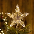 Silver mesh Christmas tree topper star with warm LED lights and a spiral base - 25CM Silver Straight Line Glitter Star