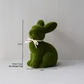 Green flocked moss rabbit statue with white ribbon 19cm height Easter decor - Green (Height 19cm) Head Up