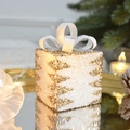 Scatola di Natale decorativa con paillettes oro, glitter bianchi e fiocco satinato - Sacchetto regalo bicolore bianco oro 6*8CM