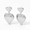 Polished silver stainless steel double hollow heart drop earrings for women - Silver (PDE2191)