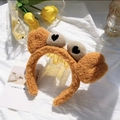 Orange plush crab headband with large embroidered heart eyes for facial cleansing - Hair Hoop-Green Crab