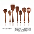 Acacia wood kitchen utensil 7-piece set including spatulas and spoons with natural grain - Mangium Wood 7-Piece Set / Approx. 590g