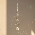 Silver celestial suncatcher with moon and star metal accents and crystal prism ball - Style 4 (40cm, 29g)