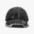Distressed dark grey washed denim baseball hat with ripped vintage details for men and women - Black Style (25A204)