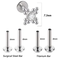 Silver surgical steel and titanium labret stud with crystal cluster head in 7.3mm diameter - Multiple Replacement Bar Style (3 silver) / 1.2*8mm / Silver
