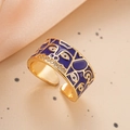 Adjustable golden evil eye ring with blue enamel face and sparkling white zircons - Adjustable Open / 10115-Blue