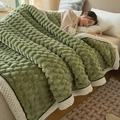 Thick bean green pineapple plaid blanket with warm white sherpa fleece lining - Sage Green