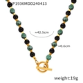 Bohemian style natural stone beaded necklace featuring a gold plated stainless steel OT clasp. - P1936 ​​- Gold