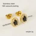Oval stainless steel stud earrings featuring black zircon and 18K gold plating - Black