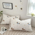 White pillowcase set featuring cartoon dachshund patterns and HI PUPPY text print - Star Dachshund