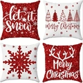 Set of four red and white Christmas throw pillow covers with sequins and festive patterns - Sequin Snowflake Red