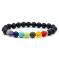 Chakra lava rock bracelet with natural gemstone beads and golden metal spacers - Matte Black Colorful Chakra Bracelet