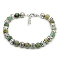 Pulsera para hombre de cuentas de turquesa y metal plateado con cierre ajustable - Pulsera de Turquesa Africana (B072)