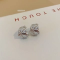 Detailed shot of silver stud earrings with unique irregular textured lava metal design - 19# Silver Needle-Silver-Lava Fluid (Geometric)