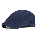 Adjustable dark blue corduroy flat cap for men and women with vintage metal buckle - Adjustable / Navy Blue