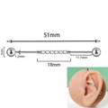 Silver stainless steel industrial barbell with clear zircons and size specifications - Six Zirconia
