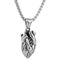 Collana con ciondolo cuore anatomico in argento vintage e catena a scatola d'acciaio - Stile Cuore Anatomico con Catena Box (E0411-3)