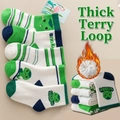 Thickened terry cotton socks with green and blue cat patterns and snake branding - Thickened Terry [Snake]