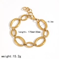 Gold stainless steel link chain bracelet with oval rings and adjustable length 170mm - Oval Large Ring Chain (TB5128-G) / Gold