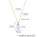 Collar de acero inoxidable dorado con un colgante ovalado de gota de aceite azul - Cadena de acero inoxidable (P188-2) / Colgante de esmalte azul claro