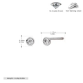 Detail view of 925 sterling silver studs featuring clear round zircon stones and dimensions - Mini Style (White Gold)