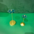 Dark green velvet jewelry stand with metal base in two sizes for elegant earring display - Round - Small