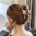 Elegant gold sunflower hair claw clip accessory styled on a female model's hair - Sunflower Gold Metal Style(FJ035)