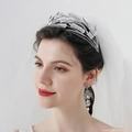 Elegant silver wheat bridal crown and earrings set with shimmering rhinestones - TS-J2873
