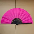 Pink silk folding fan with black frame, fully opened design for martial arts and dance - Solid Rose Red Style (A17)