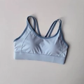 High-impact cross-back sports bra in light blue with navy blue contrast trim - S / Tops / Haze Blue