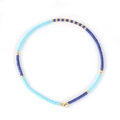 Pulsera de la amistad hecha a mano con cuentas cilíndricas azul oscuro, azul claro y oro - Cuentas Marino Azul Claro Oro