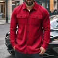 Slim fit red long sleeve lapel jacket for men with front flap pockets and black buttons - Burgundy
