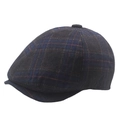 Dark grey plaid flat cap in wool blend fabric with classic check pattern - Adjustable / Dark Gray