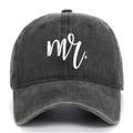Detail of grey washed cotton baseball cap with 3D white embroidered mr text - Army Green Mr.