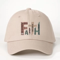 Beige cotton baseball cap with Faith text and Bible verses in vintage style - One Size / Light Khaki