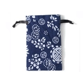 Blue fabric storage pouch with white floral patterns and lucky character design - Storage Bag / Blue Flower