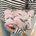 Pink canvas makeup bag with floral jacquard pattern and woven logo tag - Pink Tulip