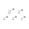 Silver stainless steel push-in labret studs set with 2mm to 5mm clear round zircons - Prong Set Zirconia / 0.8*6*2mm / Steel