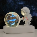 Astronaut night light with 3D laser-engraved whale crystal ball on white base - Sphere / Deep Sea Whale (Multicolor Light)