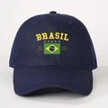 Navy blue cotton Brasil baseball cap with yellow embroidery and national flag print - One Size / Navy Blue