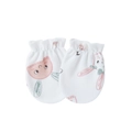 Close-up of white newborn baby mittens with cute cartoon rabbit and carrot prints - One Size / Cute Rabbit (Elastic Mittens)