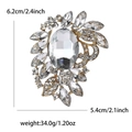 Golden alloy brooch with clear rhinestones and large oval crystal with size specs - Gold
