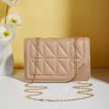 Chic beige quilted shoulder bag for women with golden chain strap and metal trim - Khaki