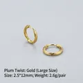 Golden twisted texture stainless steel hoop earrings with 12mm diameter and 2.5mm thickness - Plum Twist (Large) / Gold