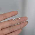 Minimalist 925 sterling silver stud earrings in irregular hollow triangle design - Small Geometric / Silver