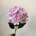 Artificial pink hydrangea flower with realistic silk petals and green stem for decor - Pink