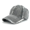 Vintage gray distressed denim baseball cap with frayed edges and washed retro finish - Light Gray
