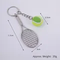Mini tennis racket and neon ball keychain pendant with dimensional measurements - 2.5cm Large (Dark Green + Fluorescent Green) Dual-tone Tennis Ball + Silver Racket